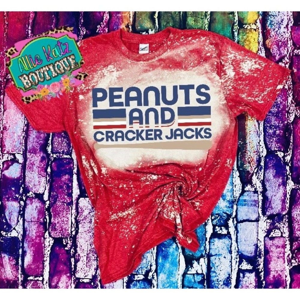 Peanuts and cracker jacks bleached T-shirt/ ball tee/ baseball l bleached tee/ b